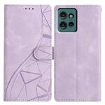 For Motorola Edge 50 Triangles Embossed Leather Phone Case(Purple)
