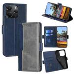 For Redmi Note 14 4G 164.84mm Contrast Color Side Buckle Leather Phone Case(Blue + Grey)