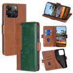 For Redmi Note 14 4G 164.84mm Contrast Color Side Buckle Leather Phone Case(Light Brown + Green)