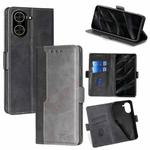 For Redmi A5 4G 171.7mm Contrast Color Side Buckle Leather Phone Case(Black + Grey)