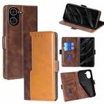 For Redmi A5 4G 171.7mm Contrast Color Side Buckle Leather Phone Case(Dark Brown + Gold)