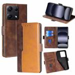 For Redmi Note 14S 4G Contrast Color Side Buckle Leather Phone Case(Dark Brown + Gold)