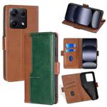 For Redmi Note 14S 4G Contrast Color Side Buckle Leather Phone Case(Light Brown + Green)