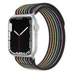 For Apple Watch 46mm / 49mm / 45mm / 44mm xDfind Dual-Section Loop Nylon Watch Band(Black Rainbow)