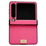 For Huawei Pura X Three-stage Morandi Solid Color Leather Texture Nameplate Phone Case(Rose Red)