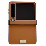 For Huawei Pura X Three-stage Morandi Solid Color Leather Texture Nameplate Phone Case(Dark Brown)
