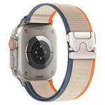 For Apple Watch 46mm / 49mm / 45mm / 44mm xDfind Titanium Buckle Snap Button Loop Nylon Watch Band(Orange Beige)