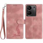 For Redmi 13C 4G Skin Feel Embossed Feather Leather Phone Case(Pink)