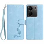 For Redmi 13C 4G Skin Feel Embossed Feather Leather Phone Case(Light Blue)