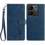 For Redmi 13C 4G Skin Feel Embossed Feather Leather Phone Case(Dark Blue)