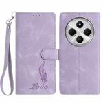 For Redmi 14C 4G Skin Feel Embossed Feather Leather Phone Case(Purple)
