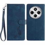 For Redmi 14C 4G Skin Feel Embossed Feather Leather Phone Case(Dark Blue)