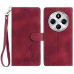 For Redmi 14C 4G Skin Feel Embossed Feather Leather Phone Case(Red)