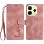 For Redmi Note 14 4G 164.84mm Skin Feel Embossed Feather Leather Phone Case(Pink)