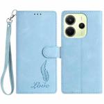 For Redmi Note 14 4G 164.84mm Skin Feel Embossed Feather Leather Phone Case(Light Blue)