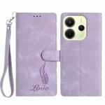 For Redmi Note 14 4G 164.84mm Skin Feel Embossed Feather Leather Phone Case(Purple)