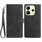For Redmi Note 14 4G 164.84mm Skin Feel Embossed Feather Leather Phone Case(Black)