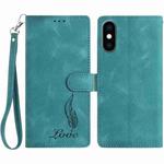 For iPhone XS Max Skin Feel Embossed Feather Leather Phone Case(Green)