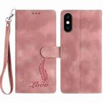 For iPhone XS Max Skin Feel Embossed Feather Leather Phone Case(Pink)