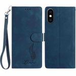 For iPhone XS Max Skin Feel Embossed Feather Leather Phone Case(Dark Blue)