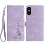 For iPhone XS / X Skin Feel Embossed Feather Leather Phone Case(Purple)