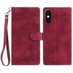 For iPhone XS / X Skin Feel Embossed Feather Leather Phone Case(Red)