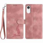 For iPhone XR Skin Feel Embossed Feather Leather Phone Case(Pink)