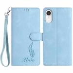 For iPhone XR Skin Feel Embossed Feather Leather Phone Case(Light Blue)