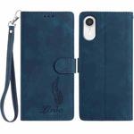 For iPhone XR Skin Feel Embossed Feather Leather Phone Case(Dark Blue)