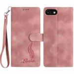 For iPhone SE 2022 / SE 2020 / 8 / 7 Skin Feel Embossed Feather Leather Phone Case(Pink)