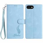 For iPhone SE 2022 / SE 2020 / 8 / 7 Skin Feel Embossed Feather Leather Phone Case(Light Blue)