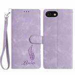 For iPhone SE 2022 / SE 2020 / 8 / 7 Skin Feel Embossed Feather Leather Phone Case(Purple)