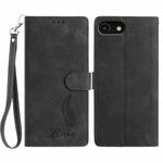 For iPhone SE 2022 / SE 2020 / 8 / 7 Skin Feel Embossed Feather Leather Phone Case(Black)