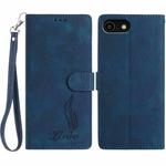 For iPhone SE 2022 / SE 2020 / 8 / 7 Skin Feel Embossed Feather Leather Phone Case(Dark Blue)