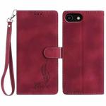 For iPhone SE 2022 / SE 2020 / 8 / 7 Skin Feel Embossed Feather Leather Phone Case(Red)
