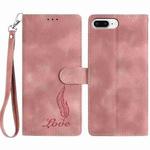 For iPhone 8 Plus / 7 Plus Skin Feel Embossed Feather Leather Phone Case(Pink)