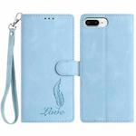 For iPhone 8 Plus / 7 Plus Skin Feel Embossed Feather Leather Phone Case(Light Blue)