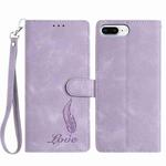 For iPhone 8 Plus / 7 Plus Skin Feel Embossed Feather Leather Phone Case(Purple)