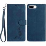 For iPhone 8 Plus / 7 Plus Skin Feel Embossed Feather Leather Phone Case(Dark Blue)