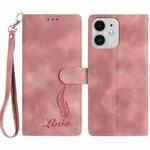 For iPhone 11 Skin Feel Embossed Feather Leather Phone Case(Pink)