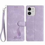 For iPhone 11 Skin Feel Embossed Feather Leather Phone Case(Purple)