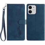 For iPhone 11 Skin Feel Embossed Feather Leather Phone Case(Dark Blue)