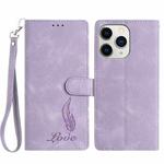 For iPhone 11 Pro Skin Feel Embossed Feather Leather Phone Case(Purple)