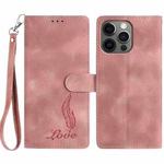 For iPhone 12 / 12 Pro Skin Feel Embossed Feather Leather Phone Case(Pink)