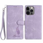 For iPhone 12 / 12 Pro Skin Feel Embossed Feather Leather Phone Case(Purple)