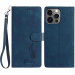 For iPhone 12 / 12 Pro Skin Feel Embossed Feather Leather Phone Case(Dark Blue)