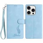 For iPhone 13 Pro Skin Feel Embossed Feather Leather Phone Case(Light Blue)
