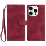 For iPhone 13 Pro Skin Feel Embossed Feather Leather Phone Case(Red)