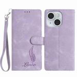 For iPhone 14 Skin Feel Embossed Feather Leather Phone Case(Purple)