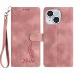 For iPhone 14 Plus Skin Feel Embossed Feather Leather Phone Case(Pink)